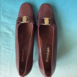 Brown Leather Heels with Decorative Buckle